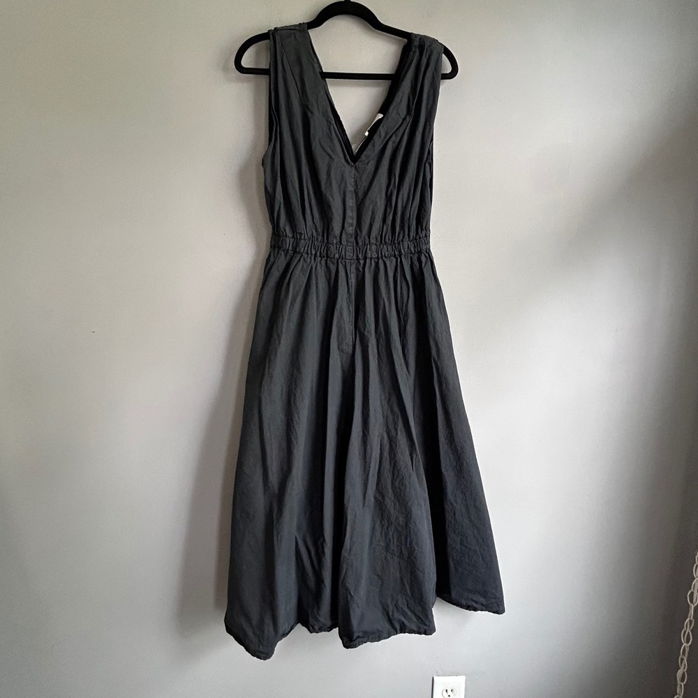 Johanna Paris Black 100% Cotton V-Neck Sleeveless Midi Dress Made in Italy M L